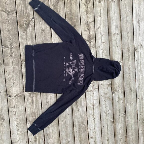 True Religion Jeans BIG LOGO Velvet Hoodie Small Black - Picture 3 of 9